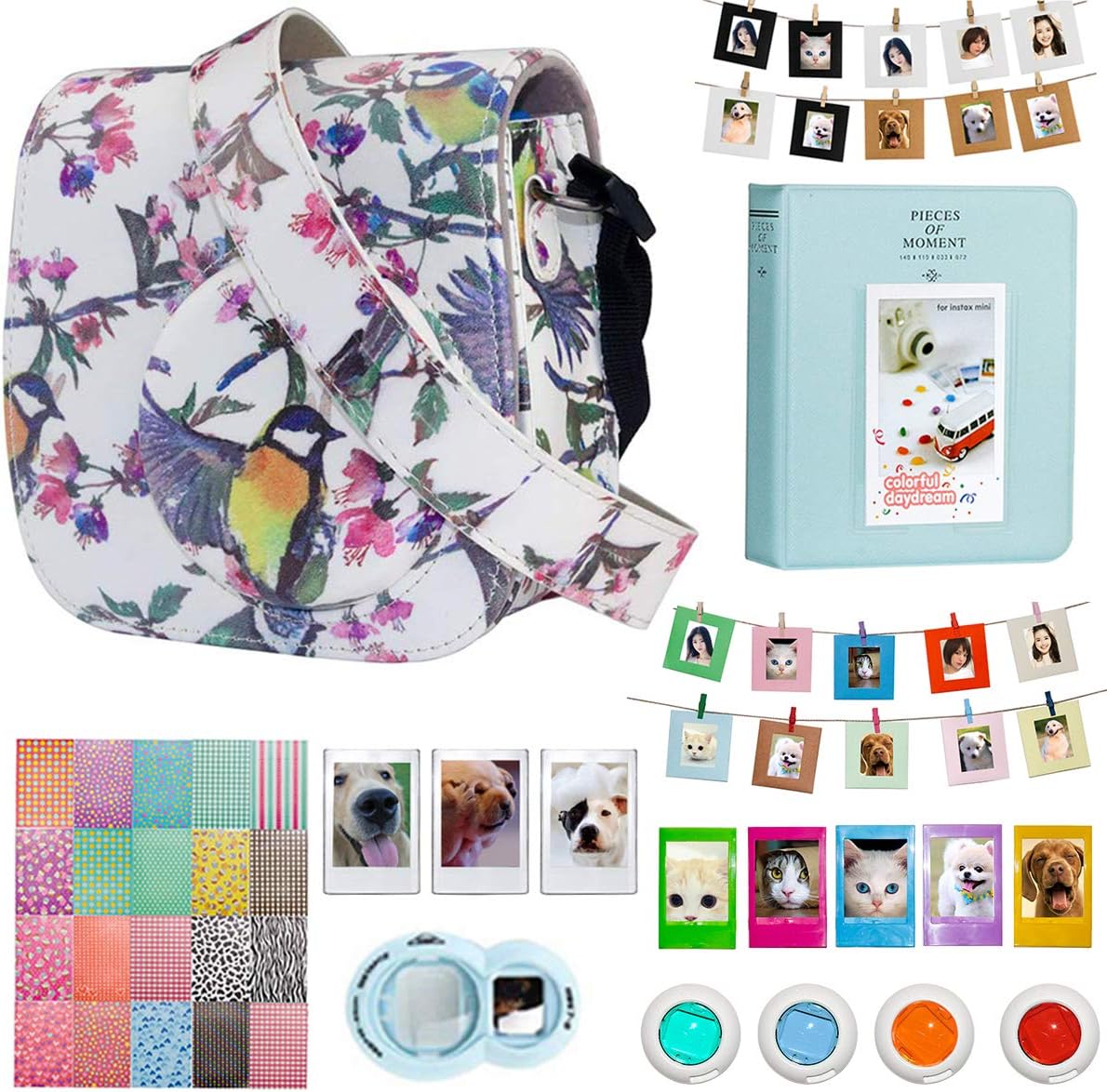 Cpano 10 in 1 Instax Mini 9 Camera Case Accessories Bundle, Compatible with Instax Mini 8 8+ Include Case/Album/Selfie Lens/Filters/Wall Hang Frames/Film Frames/Border Stickers (Du Fu)