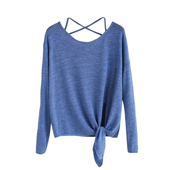 Lonshell_Damen Tops Damen Sommer Kurzarm Crop Tops mit Knoten Sexy Kreuz-Zurück Bandage T-Shirt Einfarbig Casual Hemd Pullove