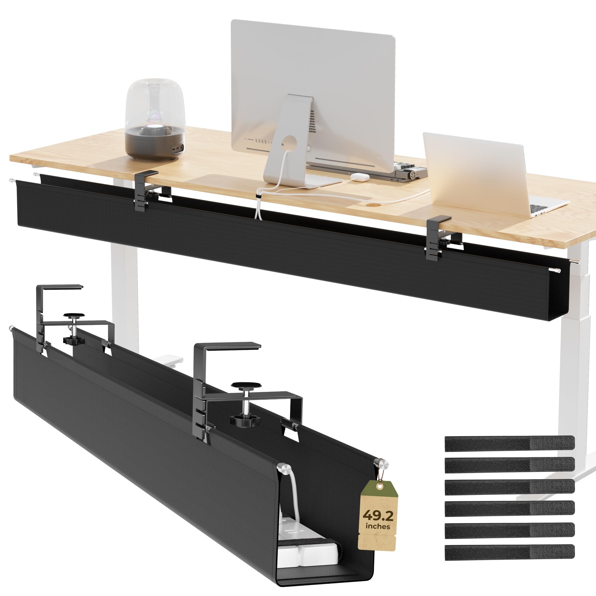 Photo 1 of [Upgraded] 49.2" Under Desk Cable Management Tray, Orapoke Cable Management Under Desk No Drill, Large Fabric Cord Hider for Wire Organization, Cord Organizer Supports Up to 30lbs for Office, Home