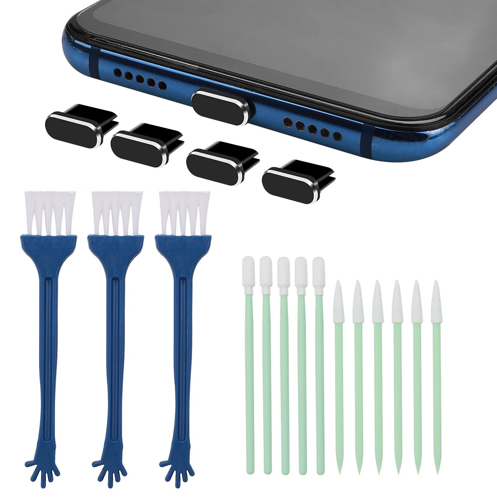 Cobee Cell Phone Cleaning Kit, 17PCS Phone Port Cleaning Brush Kit USB C Metal Anti Dust Plug Phone Speaker Cleaning Brushes Phone Receiver Cleaning Brush Headphone Port Brush Set (black)