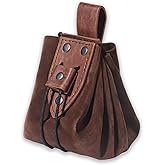 Medieval Faux Leather Drawstring Pouch Vintage Rivets Belt Pouch Coin Purse Dice Bag For LARP Ren Faire (Brown B)