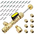 TWTADE Valve Core Remover Installer Tool with Dual Size SAE 1/4 and 5/16 Port Brass Adapter, 30PCS Valve Cores, 7PCS Brass Nut for R12 R22 R410 R32 etc HVAC System