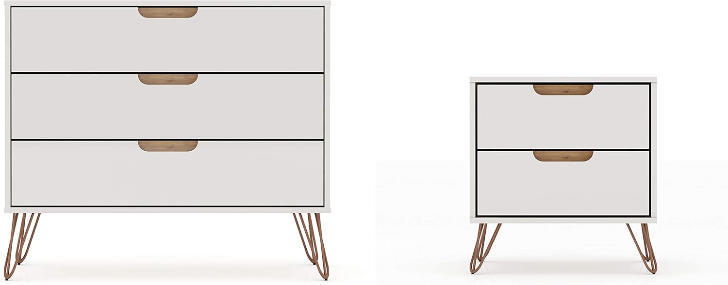 Amazon Com Manhattan Comfort Rockefeller Mid Century Modern 3 Drawer Bedroom Dresser With Nightstand Set Of 2 Off White Nature Furniture Decor