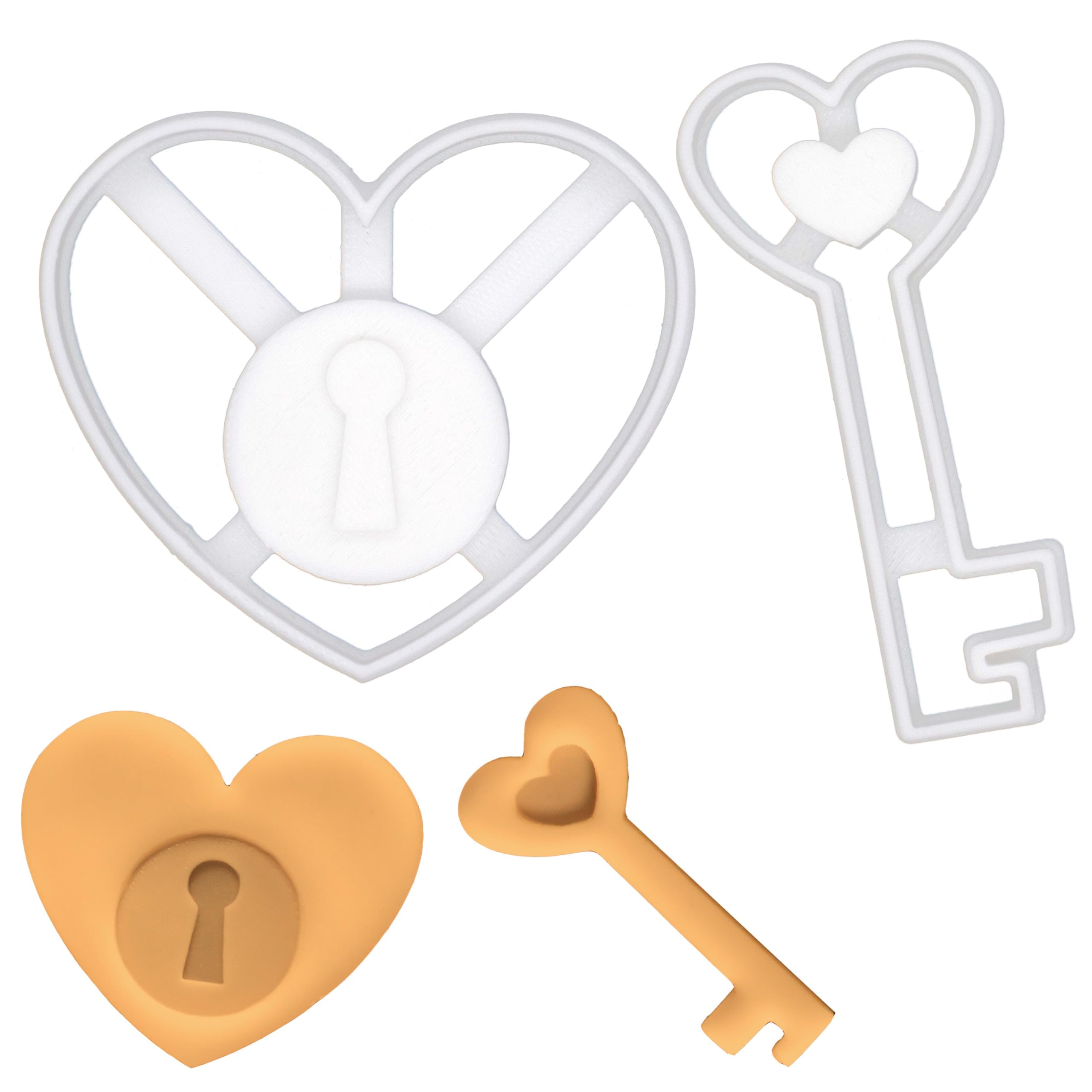 BAKERLOGY Heart Lock and Key Cookie Cutters - Detailed Biscuit Cutter Design for Baking and Crafts, Ideal on Fondant, Dough, Clay