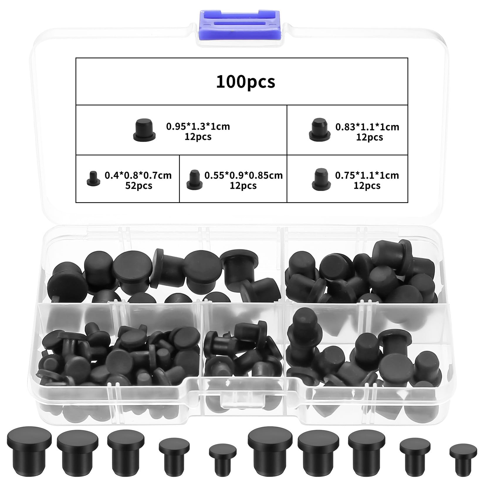 Photo 1 of 100 Pcs Rubber Plugs for Round Holes, Waterproof Silicone Hole PlugsRubber Stoppers PlugsRubber Plugs for Holes Assorted Sizes for Pipes Test Tubes Bottles(5 Sizes, Black)