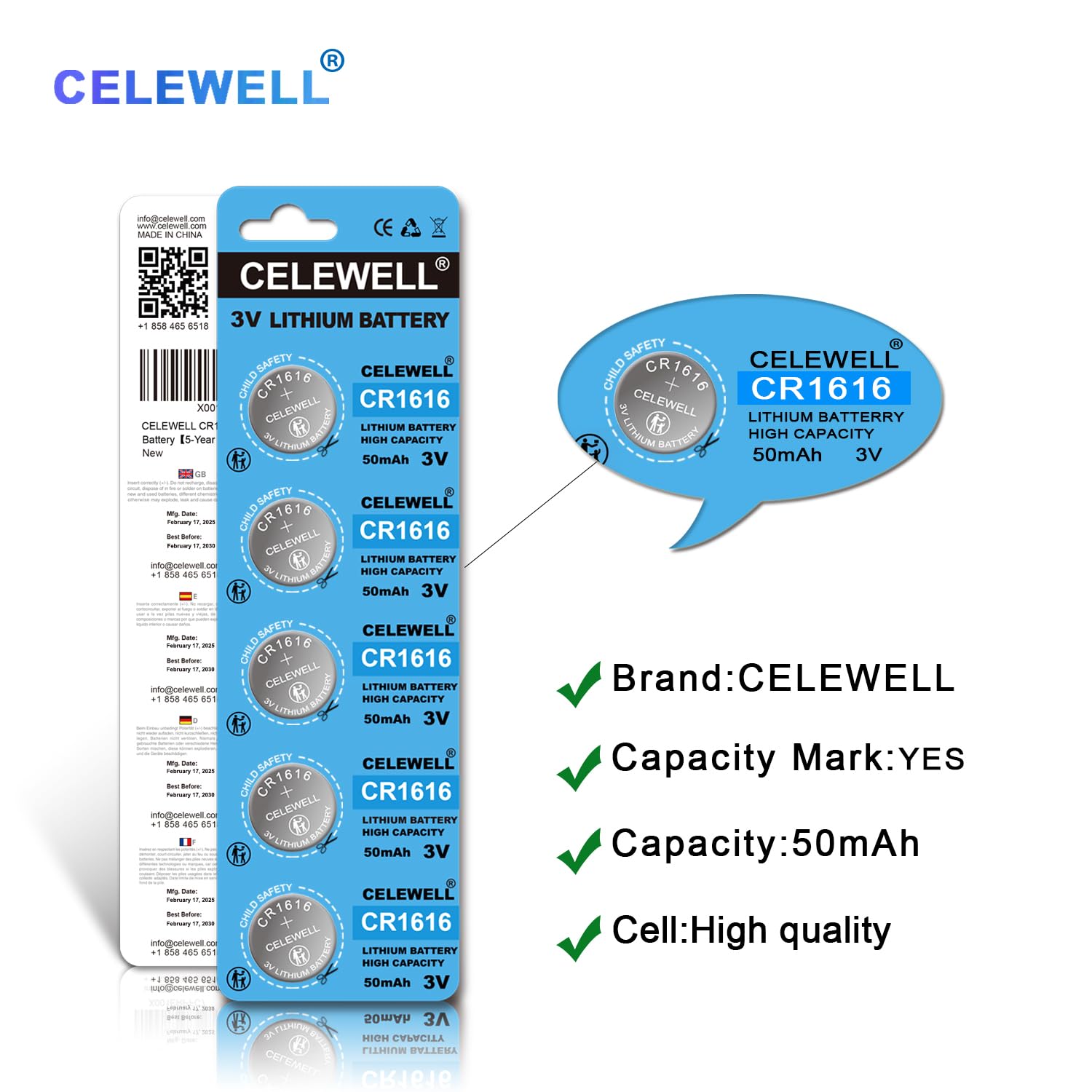 CR1616 5 Pcs 3V Lithium Battery【5-Year Warranty】