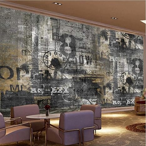 Amazon Clhhsy カスタム防水壁画壁紙3dレトロなノスタルジックな英語グラフィティコーヒーバー背景壁の装飾アートステッカー 1x100cm ウォールステッカー オンライン通販
