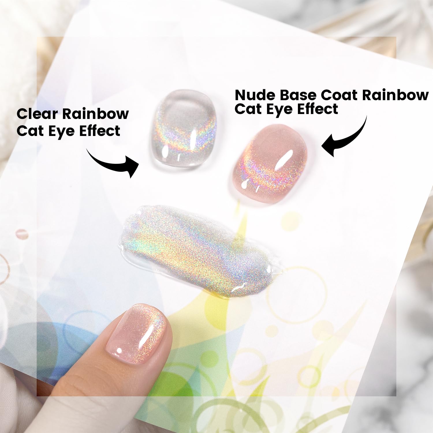 RARJSM Holographic Rainbow Cat Eye Gel Nail Polish with Magnet Stick Clear Silver Iridescent Glitter Sparkle 9D Cat Eye Gel Polish Soak off UV LED Curing Requires Soak Off Home Salon Diy Nail Art - Image 6
