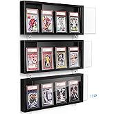 Emfogo Card Display Case, 3 Pack Trading Card Display Frame Wall Mount, Wooden Baseball Card Display Case with Clear View, Graded Sports Card Display for Trading Card Collection (3 Pack-Black)