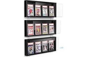 Emfogo Card Display Case, 3 Pack Trading Card Display Frame Wall Mount, Wooden Baseball Card Display Case with Clear View, Graded Sports Card Display for Trading Card Collection (3 Pack-Black)