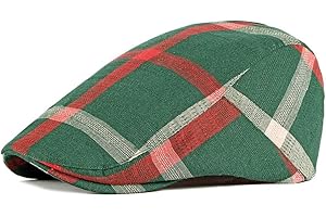 Gudessly Mens Adjustable Colorful Striped Plaid Ivy Newsboy Cabbie Gatsby Golf Cap Flat Cotton Hat Thin Cap