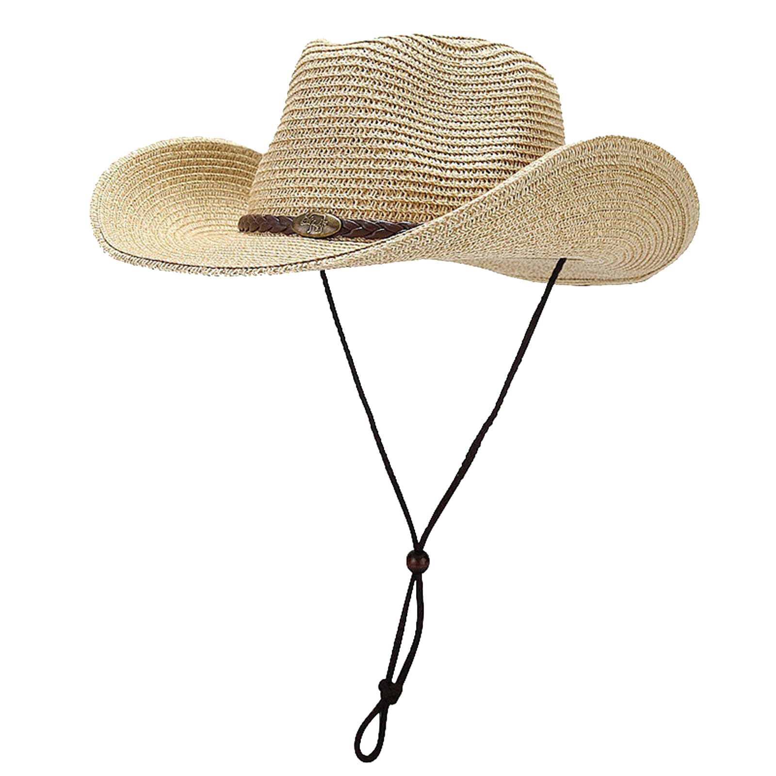 Photo 1 of Women's/Men's Straw Cowboy Hats Western Cowgirl Hat for Holiday Woven Sun Hat Beach Hat with Wide Brim Shapeable Cowboy Hat,Beige