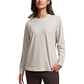 CRZ YOGA Pima Cotton Loose Long Sleeve Shirts for Women - Workout Yoga Casual Tops Crew Neck Loose Basic Soft Fall T-Shirt