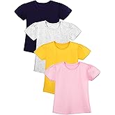 Poroka 4 Pack Baby and Toddler Girls Shirts Cotton Short Sleeve T-Shirts Kids Tshirts Summer Tees Tops