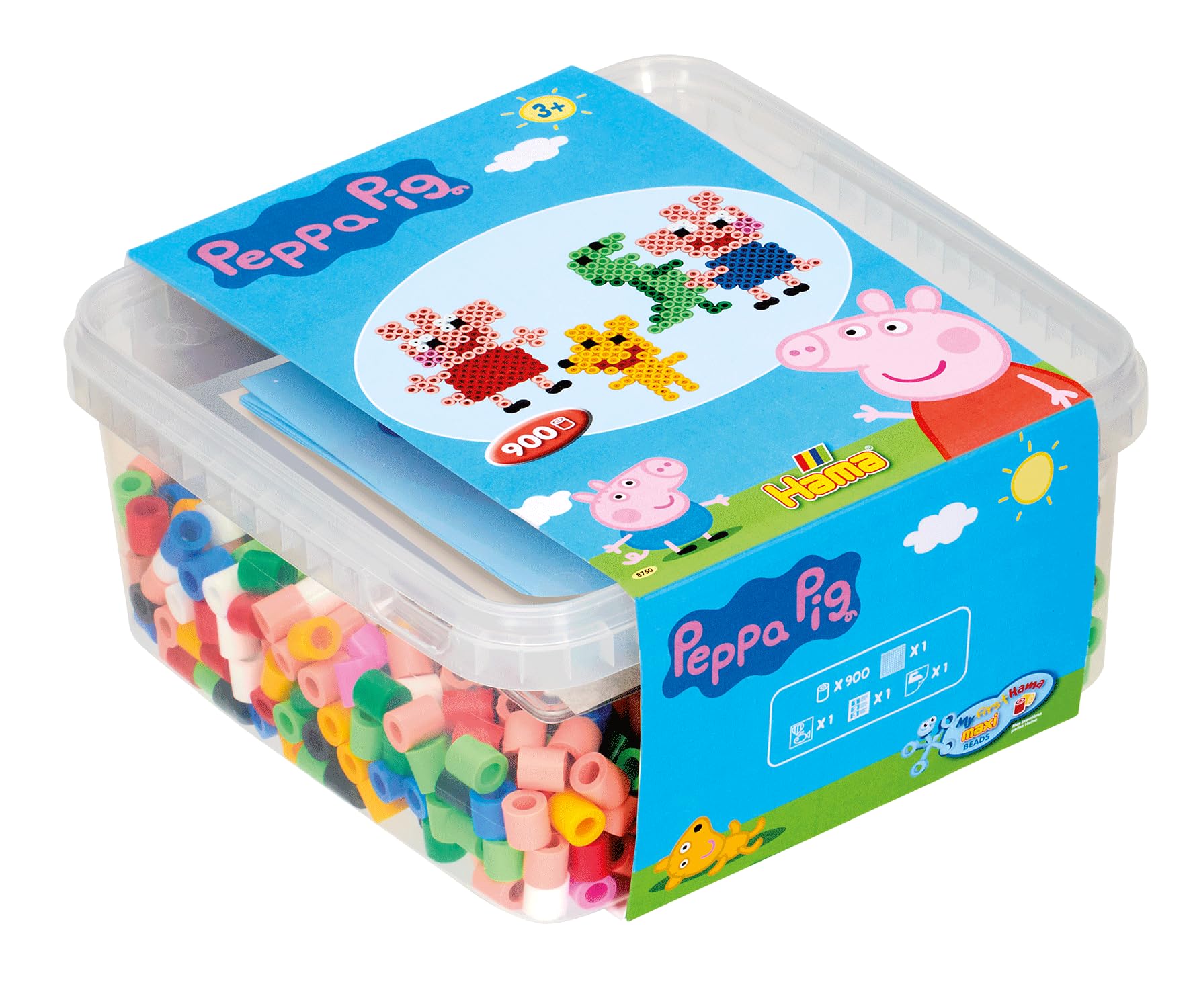 Hama Beads Peppa Pig Maxi Beads & Pegboard in Box, Arts and Crafts Beads for Boys and Girls Ages 3+, Official Hama Beads Peppa Pig Set
