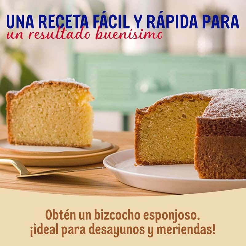 - Bizcocho Casero Pack 8 Uds x 340 g, Sabor Fresco y Natural, Incluye Sobre con Azúcar Glas, Toque a Vainilla, para Repostería y Pastelería, Preparación Fácil y Rápida