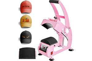 UOKRR Heat Press Machine for Hats,Curved Element Press Clamshell Design,LCD Digital Timer Temperature Control with 2pcs Curved Heating Elements(5.5"x3.8", 5"x3.4")-Pink