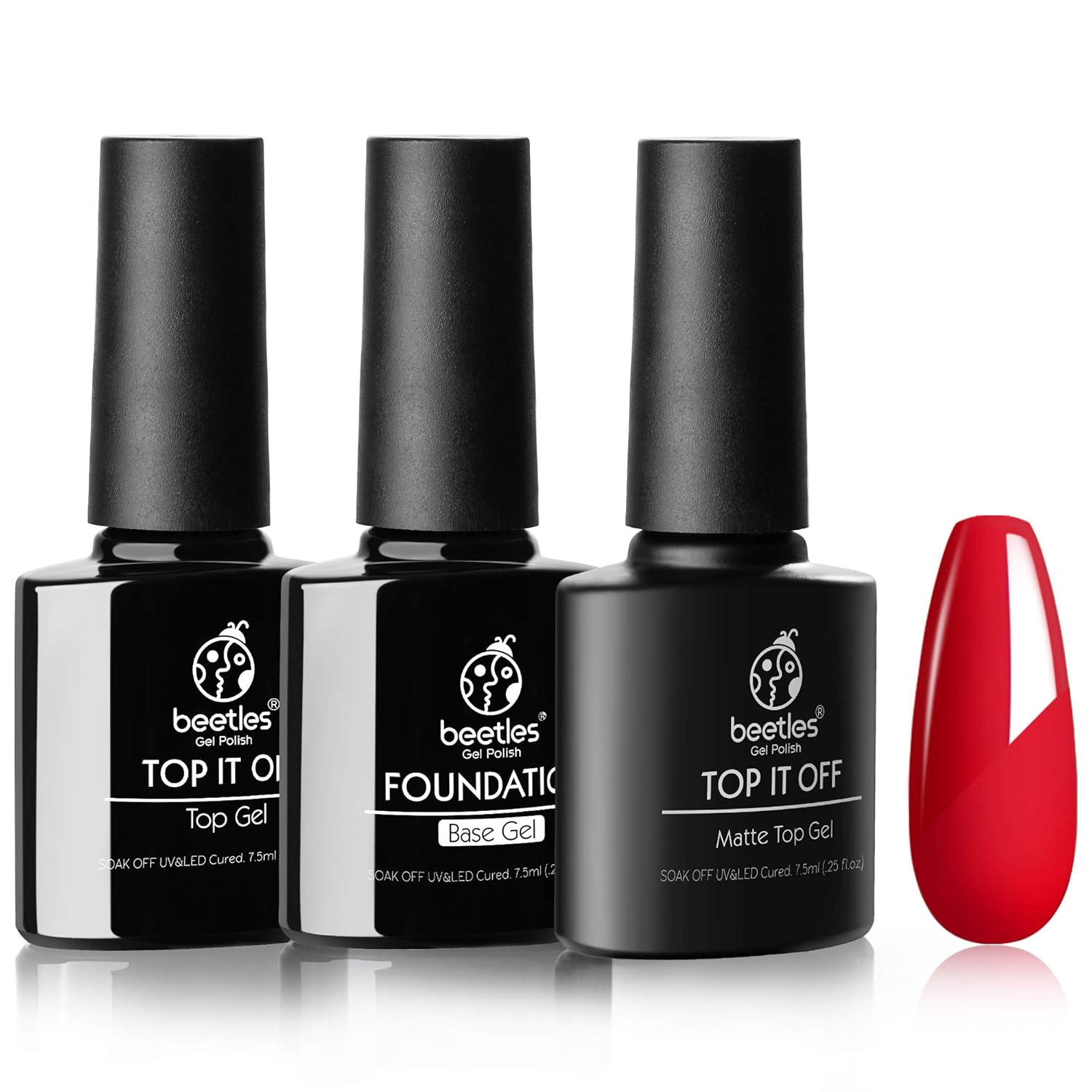 Beetles Gel Nail Polish Base No Wipe Top Coat - Matte Gel Top Coat and Shine Top Gel Base Set Gel Polish Matte Shine Effect and Long Lasting DIY Home Soak Off UV LED Light Nail Lamp, 7.5ml Each Bottle : Beauty