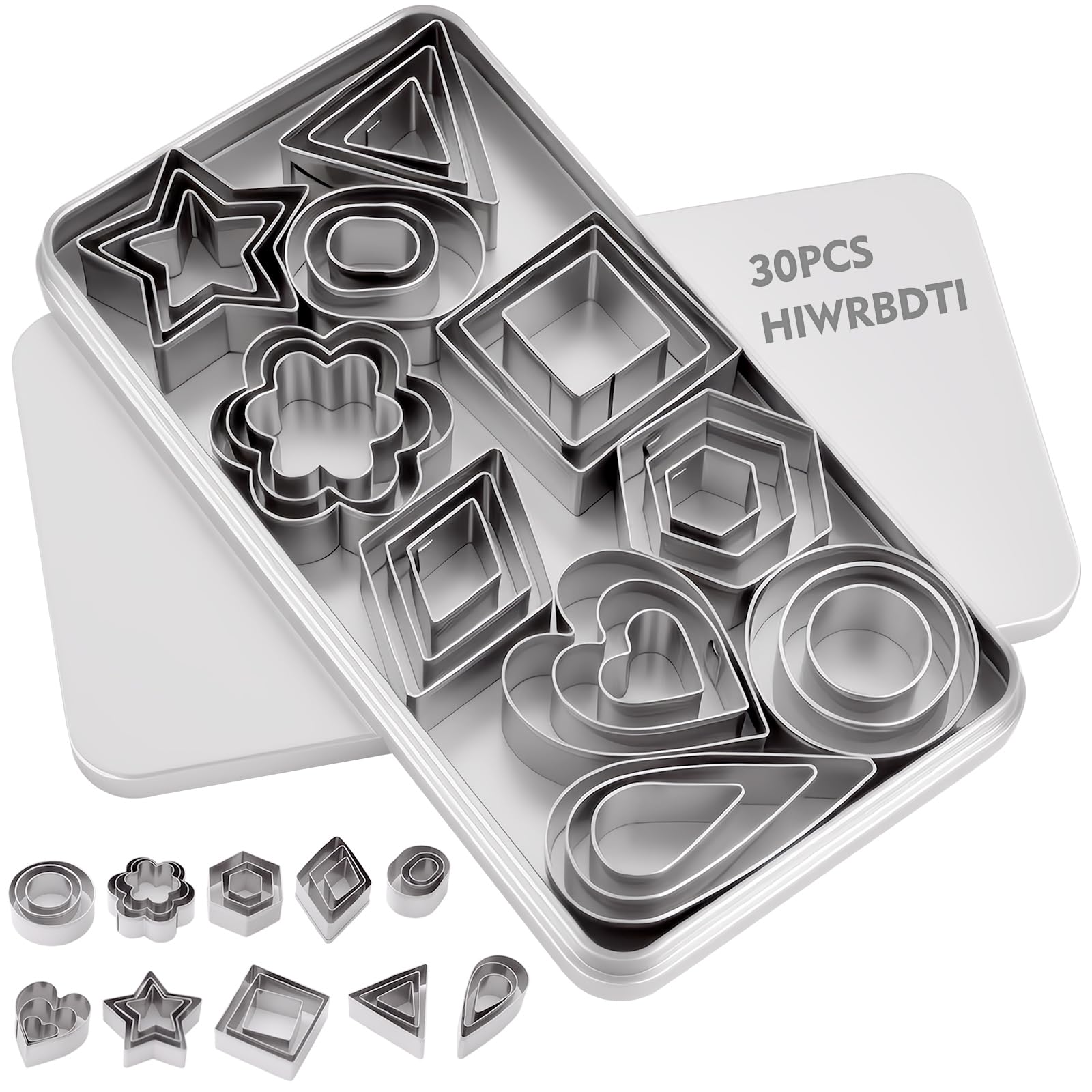 Photo 1 of HIWRBDTI 30PCS Mini Cookie Cutters Shapes Set with Box for Kids, Small Stainless Steel Star Triangle Cookie Cutter Variety Pack, for Tiny Polymer Clay, Fruit