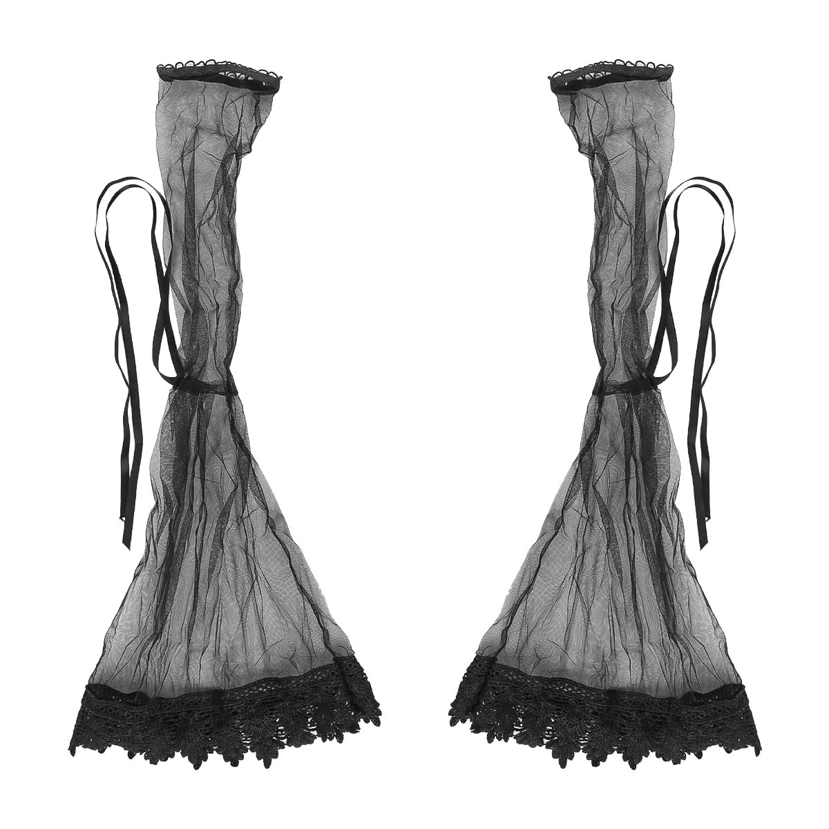 Ieron 1 Pair Long Mesh Bow Sleeves 1920S Ball Costume Accessories Gloves Renaissance Lolita Witch Costume Accessory