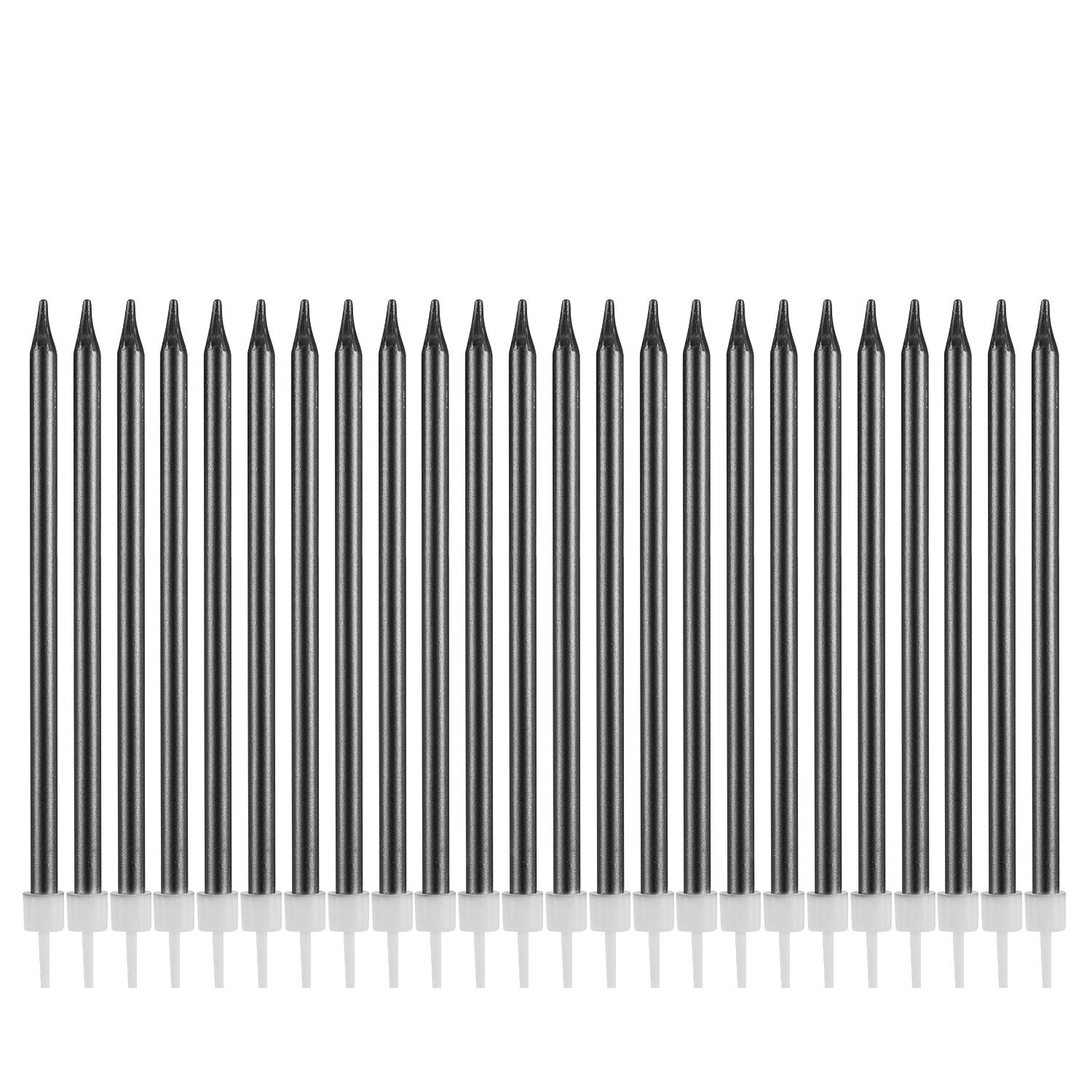 Metallic Happy Birthday Candles Tall Birthday Cake Candles Holders Long Thin Cupcake Candles Topper for Wedding Party Decoration (24pcs Metallic Black)