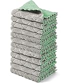 kimteny 12 Pack Dish Towels, 10x10 in Premium Dish Cloths, Super Absorbent Kitchen Towels Coral Velvet Dishcloths Nonstick Oil Fast Drying Washcloths (Green-Grey)