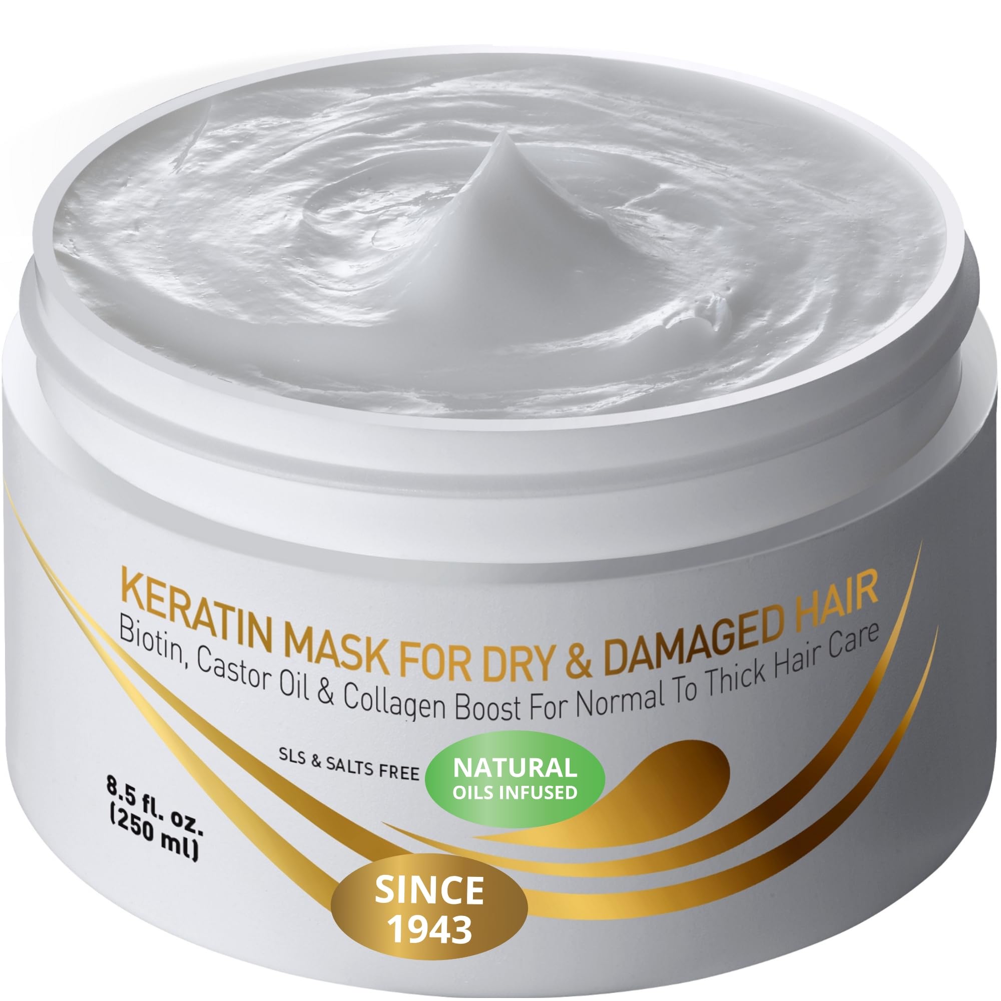 VITAMINS Hair Cosmetics Keratin Hair Mask for Damaged Locks - Deep Conditioner with Biotin, Castor & Coconut Oil - Collagen Protein Treatment for Thick Coarse Hair Repair - 250 ML