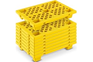 Briwooody 8 Pcs Plastic Pallet Lightweight Nestable Polyethylene Pallets 23.6" x 15.8" x 3.9" Interlocking Storage Pad with Breathable Grids for Basement Restaurant Kitchen Supermarket (Yellow)