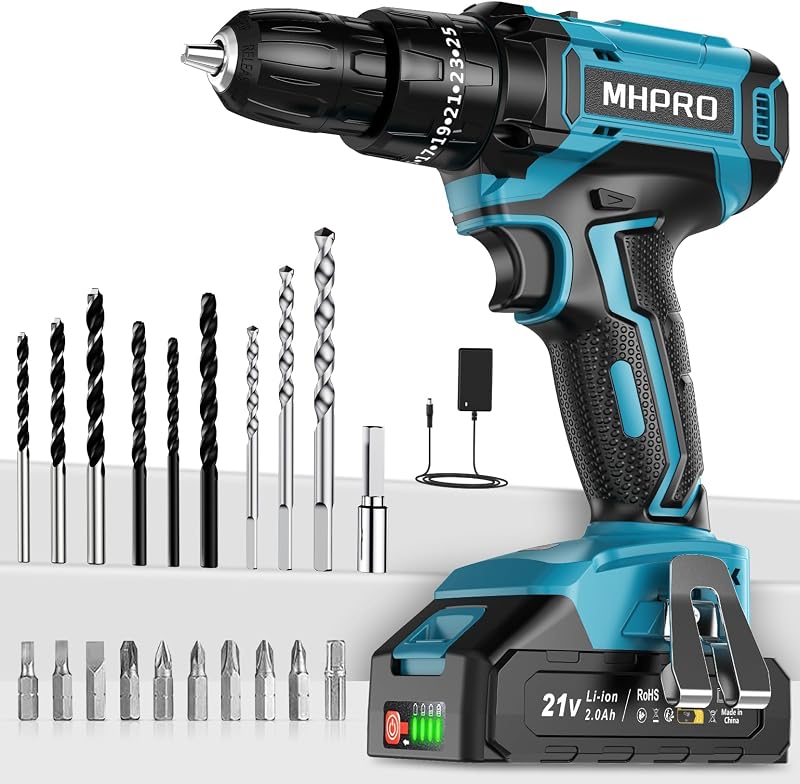 Perceuse Visseuse Sans Fil 21V, Visseuse Devisseuse avec Batteries 2.0Ah, 42N.m Percussion, 25+3 Réglages de Couple, pour Projet de Bricolage