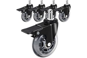 LONGADS 𝑳𝑶𝑵𝑮𝑨𝑫𝑺 𝟓 𝙋𝙖𝙘𝙠𝙨 𝟑 𝙄𝙣 Office Chair Caster Wheels with Brakes for Hardwood Floors and Low Pile Carpet,Heavy Duty Quiet Swivel Replacement -Made from Soft Premium Pu Rubber-Gray