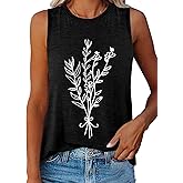 ORANDESIGNE Womens Flower Print Crewneck Tank Tops Graphic Curved Hem Sleeveless Tops Summer Casual Loose Fit Shirts