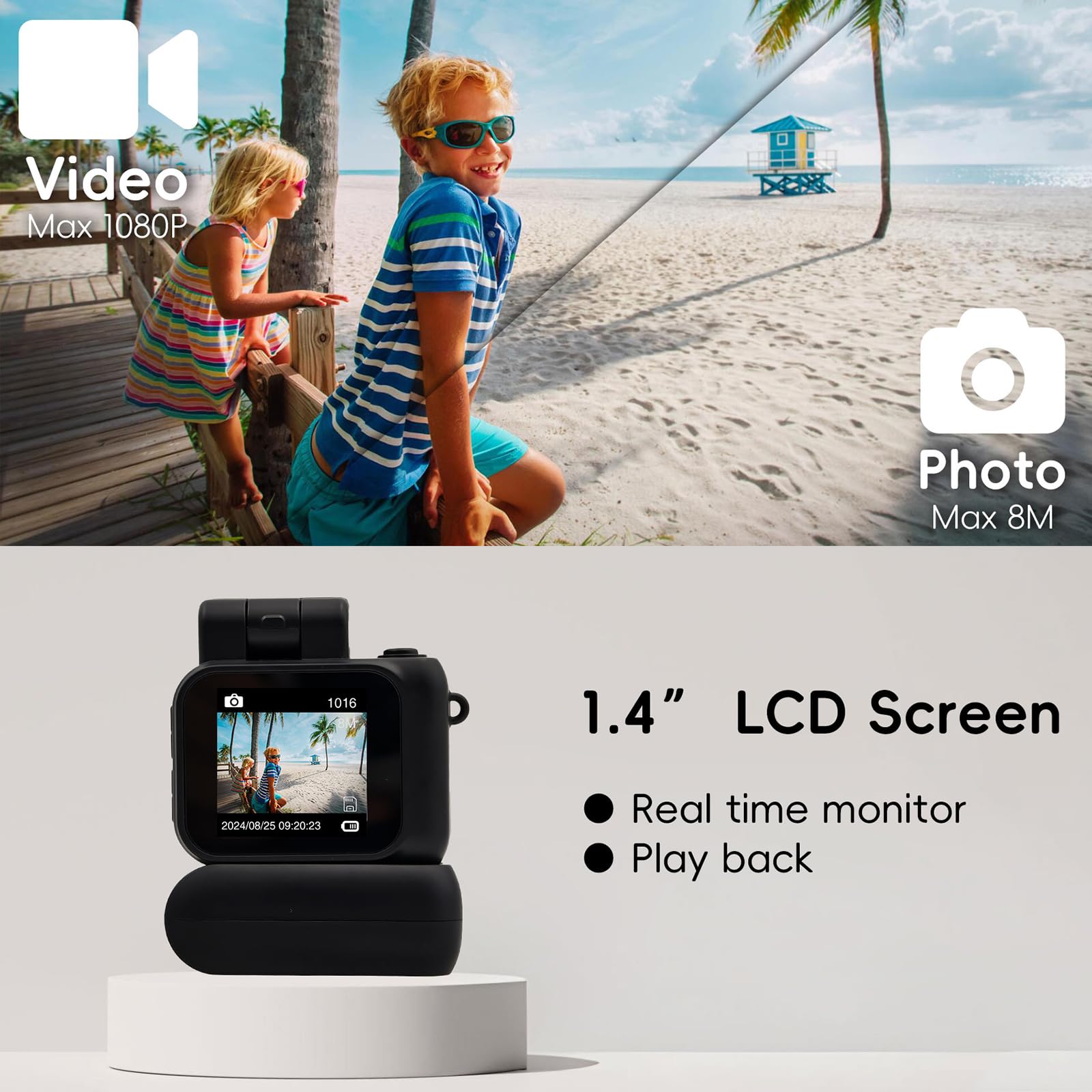 Digital Camera with 1.4 in LCD Screen 1080P 32GB Card Charging Base Monoreflexes Shaped CMOS Compact Portable Video Recorder Easy to Operate (Black)
