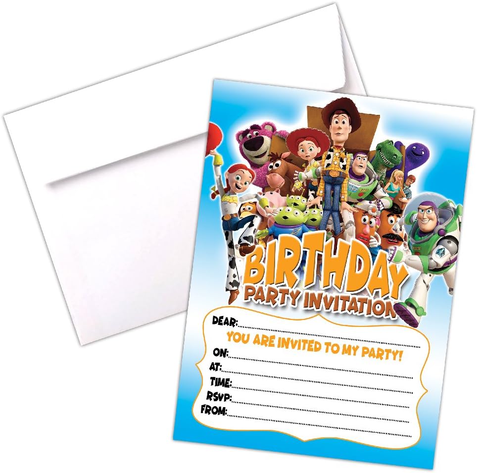 Toy Story Invitations | A6 Pack of 20 Cards | Party Invites | Boys Girls | 200gsm Gloss Cards | with C6 Envelopes & Thank You Cards Options (With Envelopes)