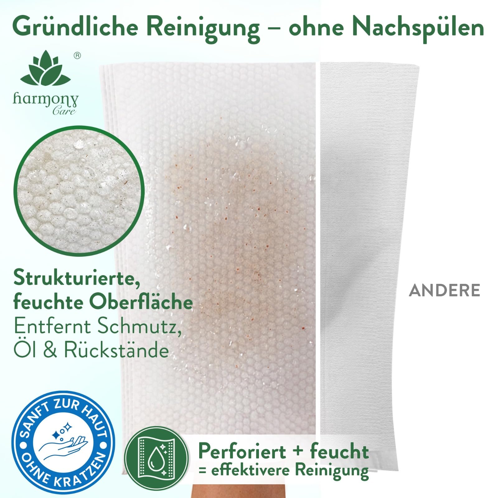 Harmony Care® - 40x weiche Einmal Waschhandschuhe aus Spunlace, Einmalwaschlappen für Erwachsene Pflege & Babys - extra dicke reizfeste Waschlappen einweg - Feucht 3