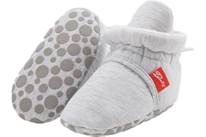 AKINGIO Baby Boys Girls Booties Non Skid Soft Sock Cotton Boots Infant Slippers Newborn First Walker Warm Crib Shoes