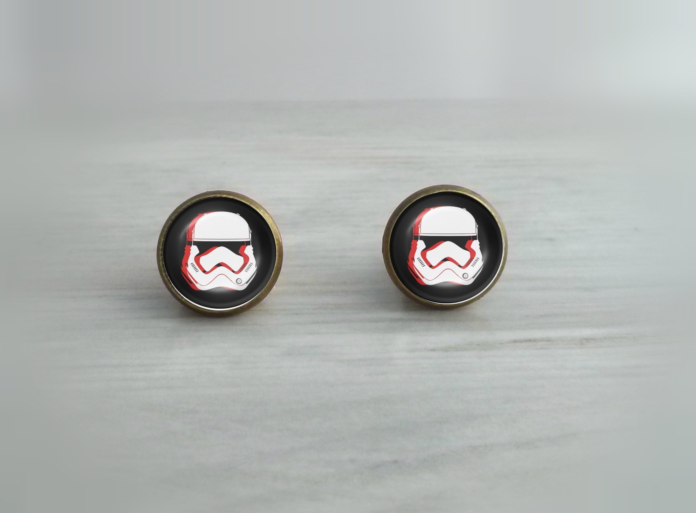 Star Wars Stenciled Red and White Clone Trooper Helmet- Choose Studs or Dangles in Silver Plated, Stainless Steel, or Bronze