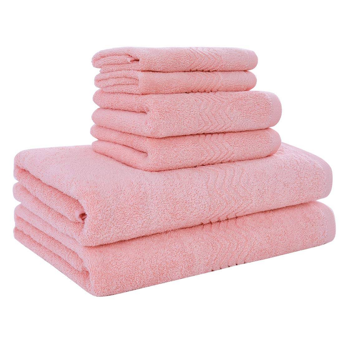 sourcing map Super Soft and Absorbent Luxury 100% Cotton 6 Piece Bath Towel Set (2 Bath Towels + 2 Hand Towels + 2 Washcloth) for Home Hotel Use, Pink