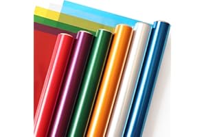 SYOGUA Transparent Colored Cellophane Wrap Roll - 6 Colors, 34 in x 16.4 ft Cellophane Paper Rolls - Red, Purple, Green, Gold, Blue, Clear Cellophane Wrap for Gift Baskets, Treats Wrapping, Crafts