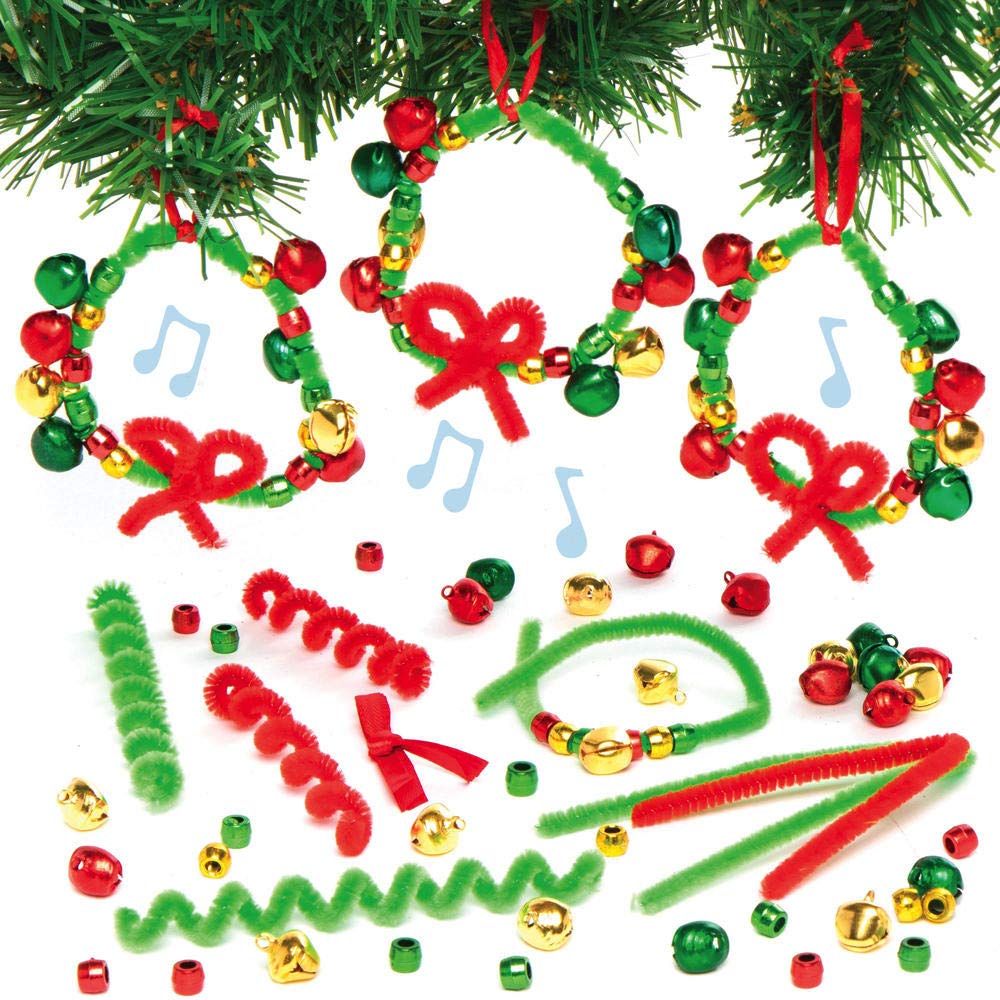 Baker Ross AX503 Christmas Wreath Jingle Bell Decoration Kits - Pack of 5, Kids Wreath Ring to Design and Decorate, Ideal Christmas Arts and Crafts Projects
