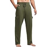 PINSPARK Men's Cargo Sweatpants with Pockets Open Bottom Baggy Cotton Jogger Sweatpants Uncuffed Lounge Pants Straight Leg