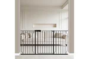 WAOWAO Baby Gate 57.48-62.20" Extra Wide Pressure Mounted Walk Through Swing Auto Close Safety Black Metal Toddler Kids Child Dog Pet Puppy for Stairs,Doorways,Kitchen