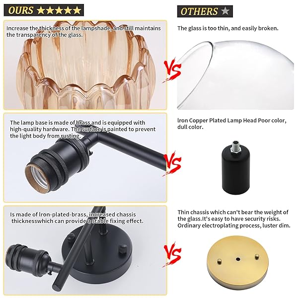 SHENMOYL BATHROOM LIGHT FIXTURES, 2-LIGHT BLACK VANITY WALL LIGHT OVER MIRROR WITH AMBER TULIP GLASS SHADE FOR BEDROOM LIVING ROOM (BULB NOT INCLUDED)