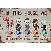 Horror Movies In This House We Love Family Dream Big Love Friday Halloween 12x8 Inch Metal Tin Sign