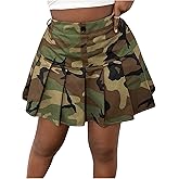 SOLY HUX Women's Plus Size Skirt Camo Print High Waisted Pleated A Line Fall Fashion Short Skirts