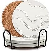 AEE FIRSONE Coaster Set of 4, Drink Coasters with Holder, Absorbent Ceramic Coasters for Dining Table, 4 Inch Round Coasters Set for Drinks, Cup Coaster for Home Decor, Housewarming Gift, (R&C)