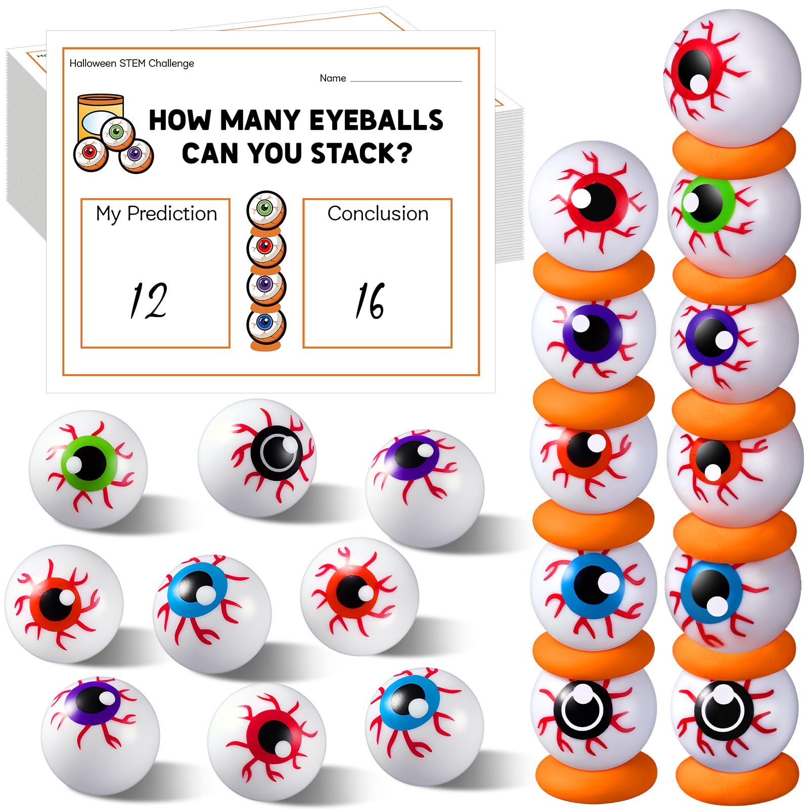 Photo 1 of **MISSING CARDS***
Simgoing 50 Packs Halloween Eyeball Stacking Game Halloween Party Game Gifts Balance Challenge Fake Plastic Eyeball with Race Cards Clay Stacking for Adult Party Favor Horror Age 3+