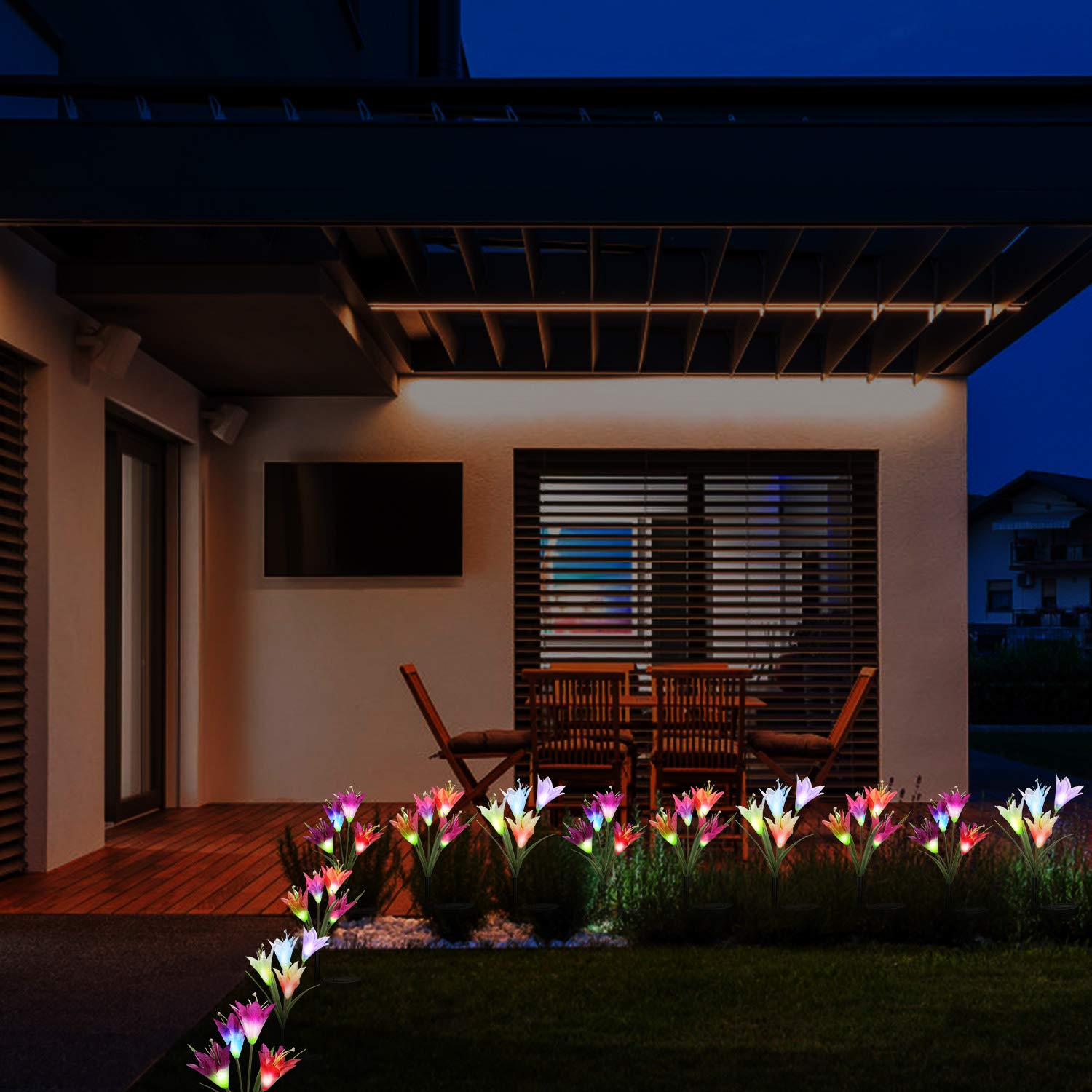 In Ground Lights Patio Lawn Garden Wdtpro Solar Powered Flower Lights With 12 Lily Flower Solar Garden Lights Outdoor Patio 3 Pack Multi Color Changing Led Solar Landscape Decorative Lighting For Garden