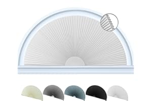 Jlong Arch Window Shade Blackout Half Circle Moon Pleated Fabric No Drill Blinds for Windows Semicircular Cellular Shades Half Round Window Covering Easy Install (1, White, W*H: 36"x18"（Radius: 18"）)
