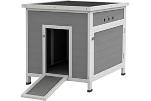 PawHut Duck Coop, Wooden Chicken House Rabbit Hutch with Openable Roof, Removable Floor, Double Doors, Ramp, Duck House for 2-4 Chickens, Geese, 25" x 32" x 30"