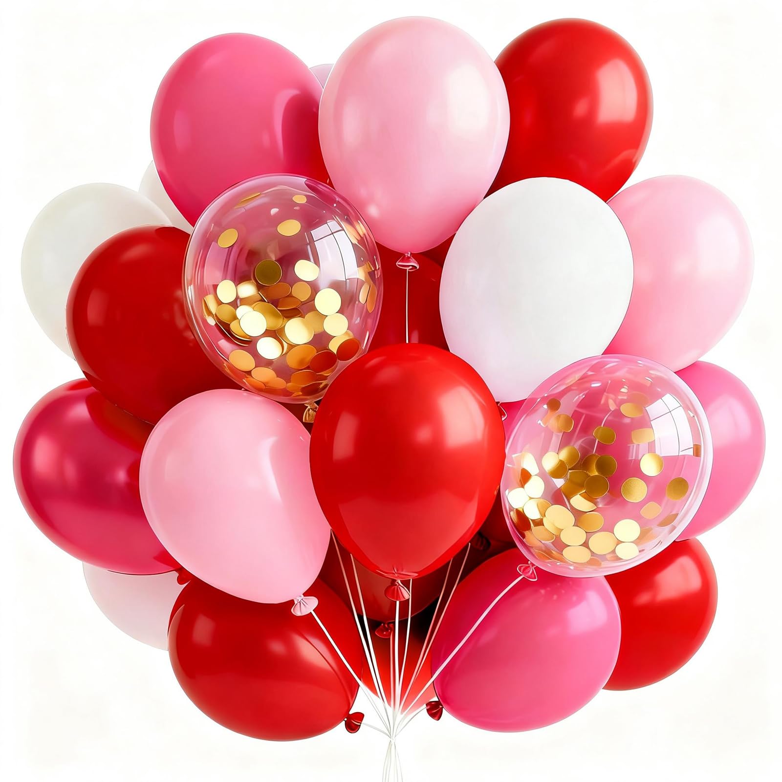 PartyWoo Pink and Red Balloons 66pcs 12 Inch Hot Baby Pink Matte Red White Gold Confetti Balloons for Valentine's Day Engagement Weedding Bachelorette Girl Princess Birthday Party Decorations